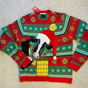 Holiday Cow Crewneck Sweater - Red and Green